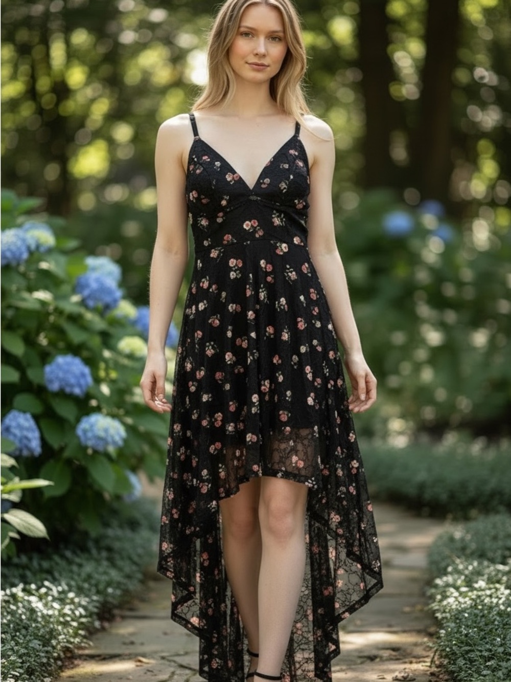 Disney Princess Black Floral High-Low Lace Dress